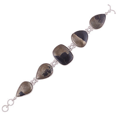Gorgeous Multi shaped gemstones Apache Gold Stone Pear,Rectangle Shape 925 Sterling Solid Silver Bracelet - R7400007-6