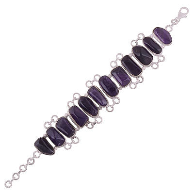 Beautiful Gemstones Amethyst Multi Shapes 925 Sterling Solid Silver Bracelet - R7400008-1