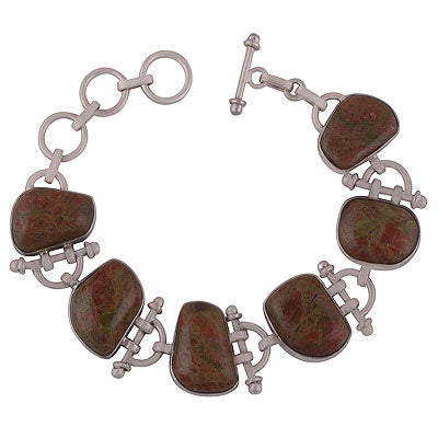 Beautiful Gemstones Unakite Multi Shapes 925 Sterling Solid Silver Bracelet - R7400008-11