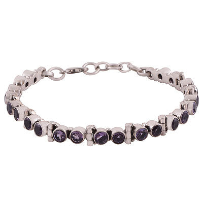 Gorgeous Handcrafted Using Multiple Gemstones Amethyst Round Shape 925 Sterling Solid Silver Bracelet - R7400022-2