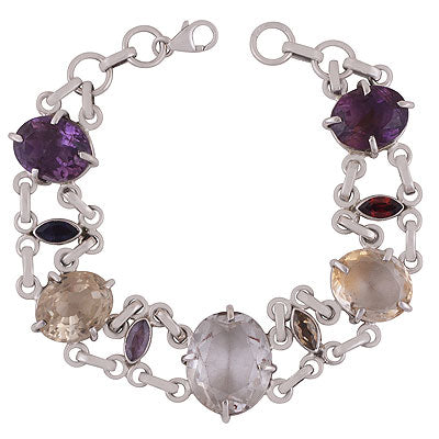 Alluring Multicoloured Gemstones Around Amethyst,Garnet,Lemon Topaz,Citrine,Iolite,Crystal Multi Shapes 925 Sterling Solid Silver Bracelet - R7400023-13