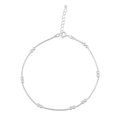 Gorgeous Beads Around Box Chain Plain 925 Sterling Solid Silver Anklet - R7600120-1