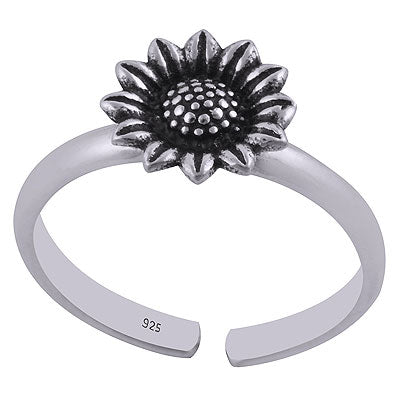 Alluring Oxidised Handcrafted Sunflower Plain 925 Sterling Solid Silver Toe Ring - R7800167-1