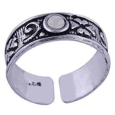 Gorgeous Oxidised HandWork Around Rainbow Moonstone Round Shape 925 Sterling Solid Silver Toe Ring - R8000034-33