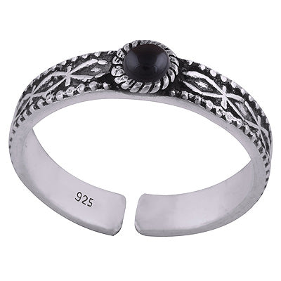 Authentic Oxidised Handwork Around Black Onyx Round Shape .925 Sterling Silver Toe Ring - R8000035-9