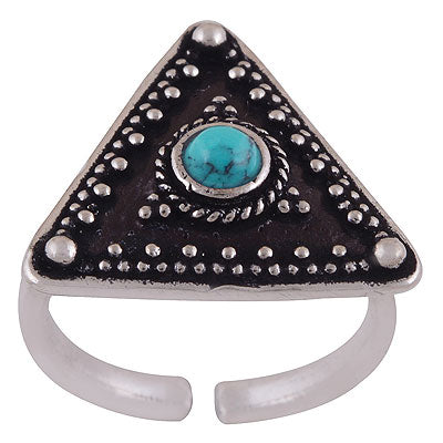 Stunning Handcrafted Oxidised Work Around Turquoise Round Shape 925 Sterling Solid Silver Toe Rings - R8000069-1
