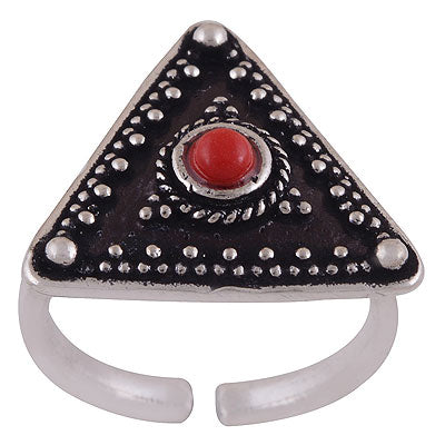 Stunning Handcrafted Oxidised Work Around Coral Round Shape 925 Sterling Solid Silver Toe Rings - R8000069-2
