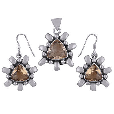 Beautiful Handcrafted Rawa work Around Citrine Triangle Shape 925 Sterling Solid Silver Pendant Sets - R8200001-16