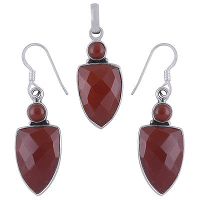 Gorgeous Two Stone Carnelian Inverted Triangle Shape 925 Sterling Solid Silver Pendant Sets - R8200001-22
