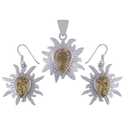 Stunning Handcrafted Rays Around Lemon Topaz Pear Shape 925 Sterling Solid Silver Pendant Sets - R8200003-6