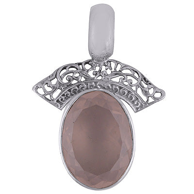 Unique Jali cut Around Rose Quartz Oval Shape 925 Sterling Solid Silver Pendant - R8400000-994