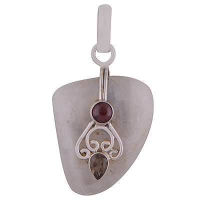 Gorgeous Handwork using Gemstones On Rainbow Moonstone,Garnet,Smoky Topaz Round & Pear Shape 925 Sterling Solid Silver Pendants - R8400004-3