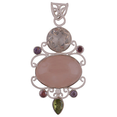 Gorgeous Handcrafted Gemstone Cluster Amethyst,Garnet,Peridot,Crystal,Rose Quartz Oval,Round,Pear Shape 925 Sterling Solid Silver Pendant - R8400006-23