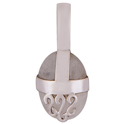 Stunning Silver Work on Gemstone Rainbow Moonstone Oval Shape 925 Sterling Solid Silver Pendant - R8400008-3