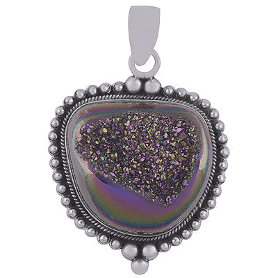Gorgeous Handwork Around Window Druzy Fancy Shape 925 Sterling Solid Silver Pendant - R8400010-16