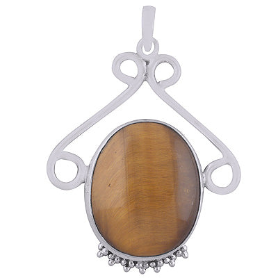 Alluring Handwork Around Gemstone Tiger's Eye Oval Shape 925 Sterling Solid Silver Pendant - R8400010-9
