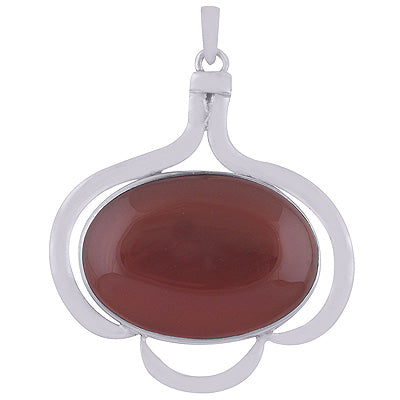 Plain Silver Work Around Carnelian Oval Shape 925 Sterling Solid Silver Pendant - R8400011-13