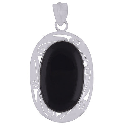 Stunning Jali Work Around Black Onyx Oval Shape 925 Sterling Solid Silver Pendant - R8400015-11
