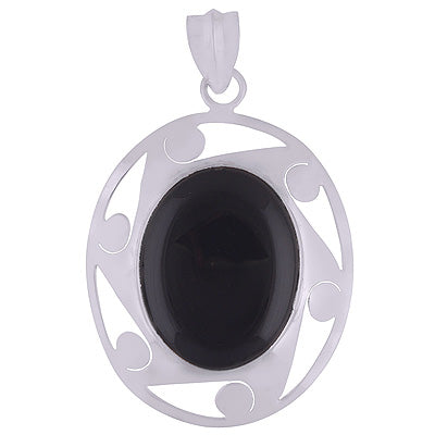 Alluring Jali Work Around Black Onyx Oval Shape 925 Sterling Solid Silver Pendant - R8400015-12