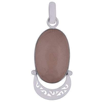 Beautiful Jali Work Around Rose Quartz Oval Shape 925 Sterling Solid Silver Pendant - R8400015-8