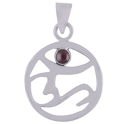 Gorgeous OM in a Circle Garnet Round Shape 925 Sterling Solid Silver Pendant - R8400019-5