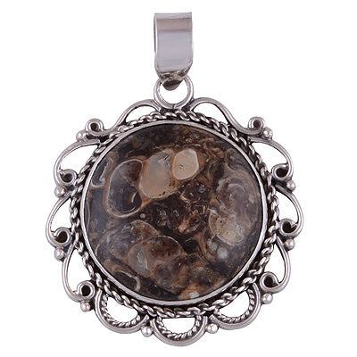 Authentic Handcrafted Work Around Jasper Round Shape 925 Sterling Solid Silver Pendant - R8400023-1