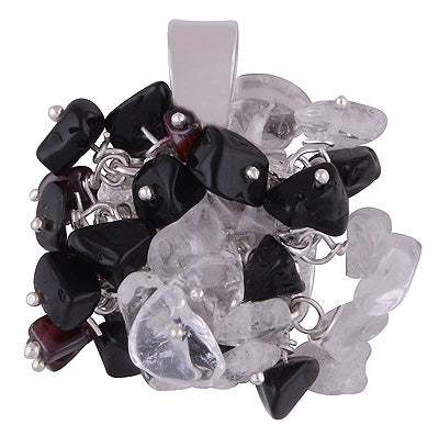 Gorgeous Gemstone Cluster Crystal,Garnet,Black Onyx Irregular Shape 925 Sterling Solid Silver Pendant - R8400024-10