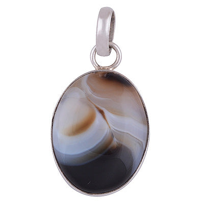 Beautiful Peaceful Gemstone Striped Onyx Oval Shape 925 Sterling Solid Silver Pendant - R8400029-12