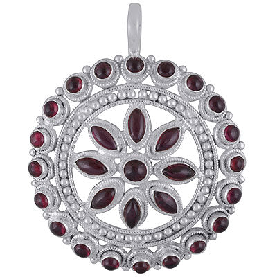 Beautifully Designed Rawa Work Around Garnet Round,Marquise Shape 925 Sterling Solid Silver Pendant - R8400033-26