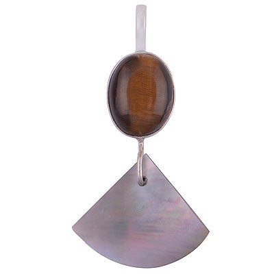 Beautiful Hanging Gemstone Tiger's Eye,Shell Multi Shapes 925 Sterling Solid Silver Pendant - R8400036-18