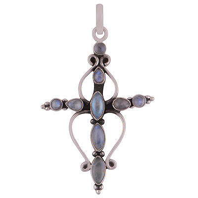 Alluring Handcrafted Design Loaded with Gemstones Rainbow Moonstone Multi Shapes 925 Sterling Solid Silver Pendant - R8400038-8