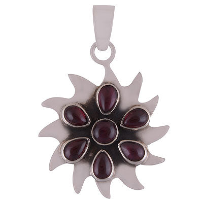 Beautifully Seated Pattern of Multiple Gemstone Garnet Round,Pear Shape 925 Sterling Solid Silver Pendant - R8400040-1