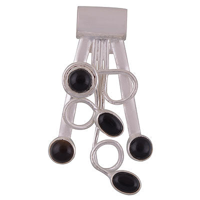 Gorgeous Abstract out of Gemstones Black Onyx Round,Oval Shape 925 Sterling Solid Silver Pendant - R8400042-19