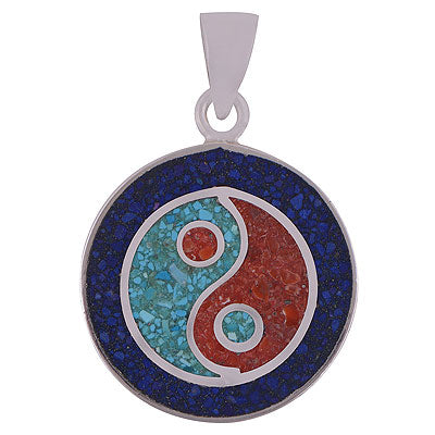 Beautiful Buddha symbol Turquoise,Lapis,Coral Irregular Shape 925 Sterling Solid Silver Pendant - R8400043-10