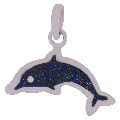 Beautiful Inlay Dolphin Lapis Irregular Shape 925 Sterling Solid Silver Pendant - R8400043-17