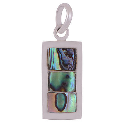 Beautifully Seated three Gemstone Abalone Shell Rectangle Shape 925 Sterling Solid Silver Pendant - R8400043-5