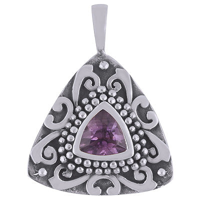 Alluring Handwork Around Amethyst Trillion Shape 925 Sterling Solid Silver Pendant - R8400055-18