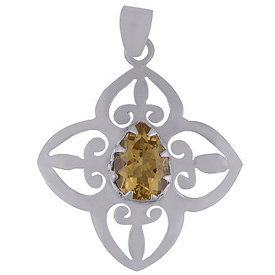 Beautiful Jali Cut Work Around Lemon Topaz Pear Shape 925 Sterling Solid Silver Pendant - R8400056-11