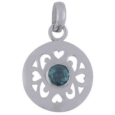 Beautiful Jali Cut Around Blue Topaz Round Shape 925 Sterling Solid Silver Pendant - R8400056-14