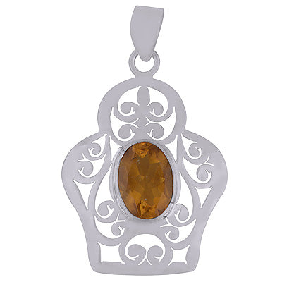 Beautiful Jali Cut Work Around Citrine Oval Shape 925 Sterling Solid Silver Pendant - R8400056-5