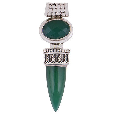 Gorgeous Handcrafted Wire Work Around Green Onyx Oval,Pencil Shape 925 Sterling Solid Silver Pendant - R8400058-24