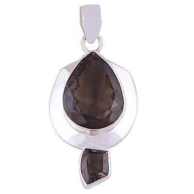 Beautiful Two Stone Smoky Topaz Irregular Shape 925 Sterling Solid Silver Pendant - R8400061-3