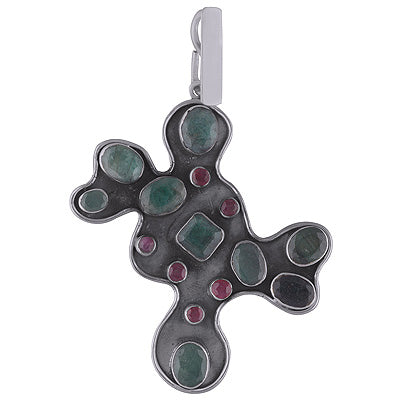 Beautiful Stone Maps Designed Ruby,Emerald Oval & Square & Round Shape 925 Sterling Solid Silver Pendant - R8400062-14