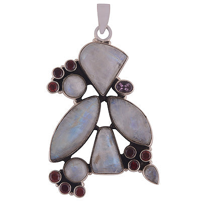 Uniquely Designed Beautiful Amethyst,Garnet,Rainbow Moonstone Irregular Shape 925 Sterling Solid Silver Pendant - R8400063-16