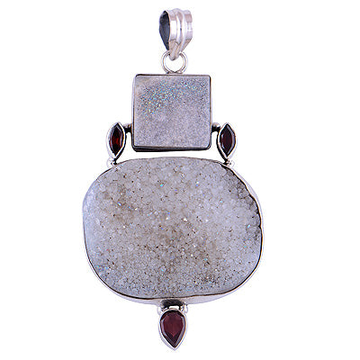 Beautifully Designed Druzy,Garnet Irregular Shape 925 Sterling Solid Silver Pendant - R8400063-7