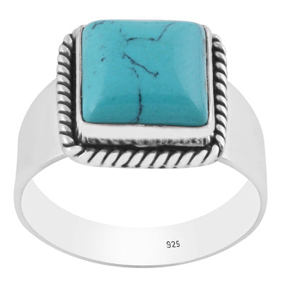 Stunning Twisted Wire Work Around Turquoise Square Shape 925 Sterling Solid Silver Ring - R8700007-3