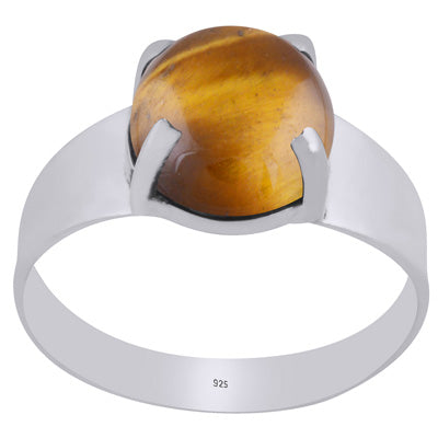 Gorgeous Men's Tiger's Eye Round Shape 925 Sterling Solid Silver Ring - R8700009-8
