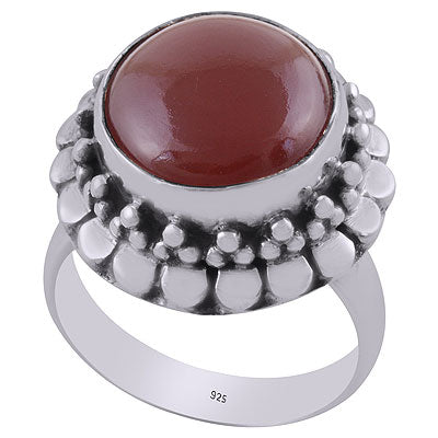 Alluring Rawa Work Around Carnelian Round Shape 925 Sterling Solid Silver Ring - R8900005-8