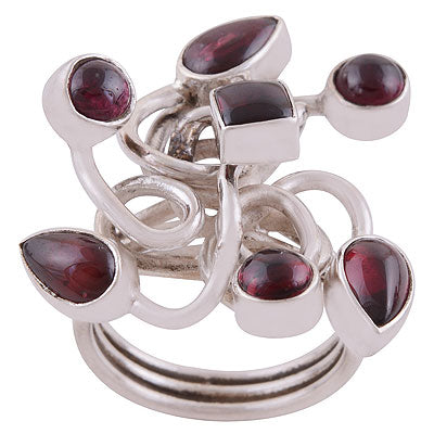 Beautifully Unique seated Gemstones Garnet Multi Shapes 925 Sterling Solid Silver Ring - R8900009-5