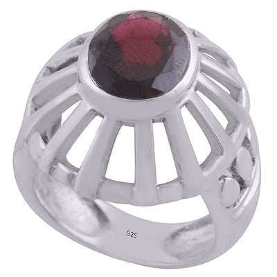 Stunning Jali Cut Work Around Garnet Oval Shape 925 Sterling Solid Silver Ring - R8900020-5